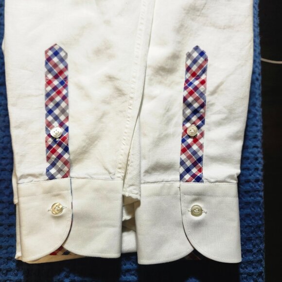 Andrea Bossi Men’s Long Sleeve Shirt  Size L 100% Linen White with Check Accents - Picture 6 of 9